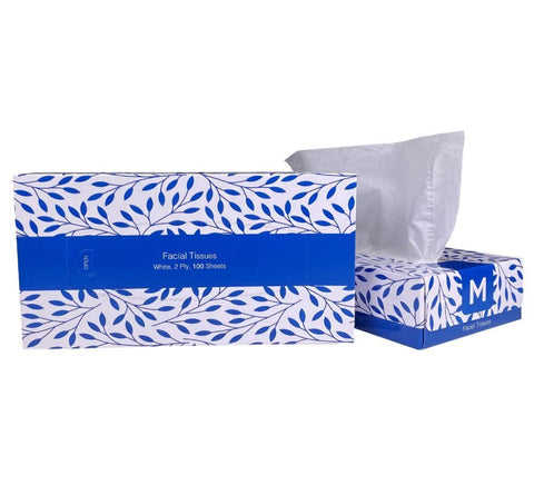 Flat Facial Tissues - White, 2 Ply, 100 Sheets(Box Of 48 Packs)