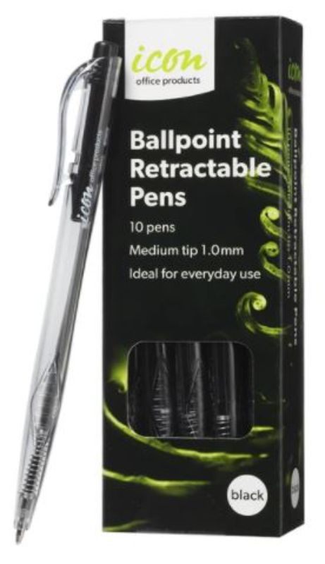 Icon Ball Point Pen - Black, Medium 1.0mm Tip (Pack of 10)