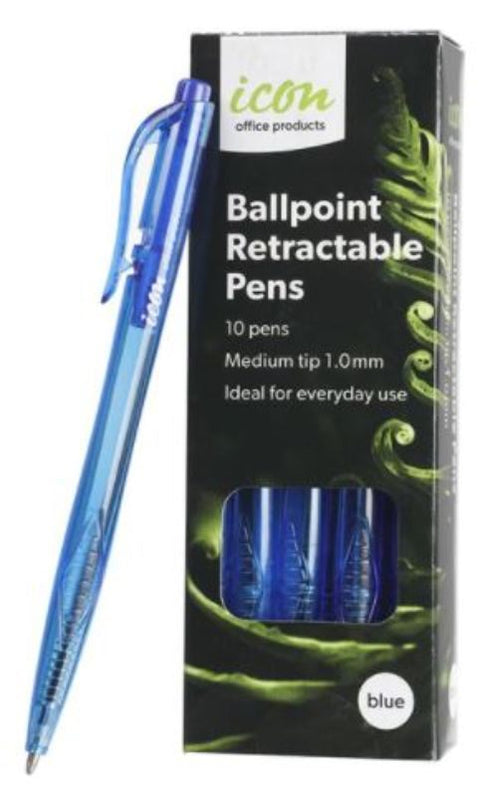 Icon Ball Point Pen - Blue, Medium 1.0mm Tip (Pack of 10)