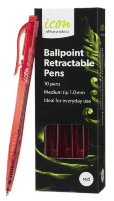 Icon Ball Point Pen - Red, Medium 1.0mm Tip (Pack of 10)