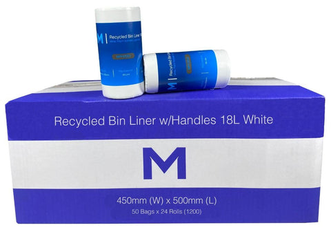 POR Recycled Bin Liner w/Handles 18L - White, 450mm x 500mm x 15mu (Box Of 1200)