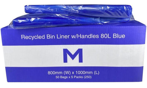 FP Recycled Bin Liner w/Handles 80L - Blue, 800mm x 1000mm x 40mu (Box Of 250)