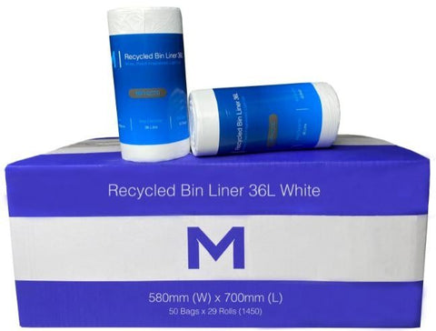 POR Recycled Bin Liner 36L - White, 580mm x 700mm x 15mu (Box Of 1450) *Peach Scented*