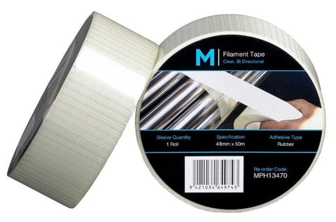 Bi Directional Filament Tape - Clear, 48mm x 50m x 140mu (Box Of 18)