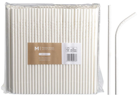 Regular Flexible Paper Straws, Wrapped, White, 6mm x 200mm, 300gsm, FSC® Mix x 2500 pieces