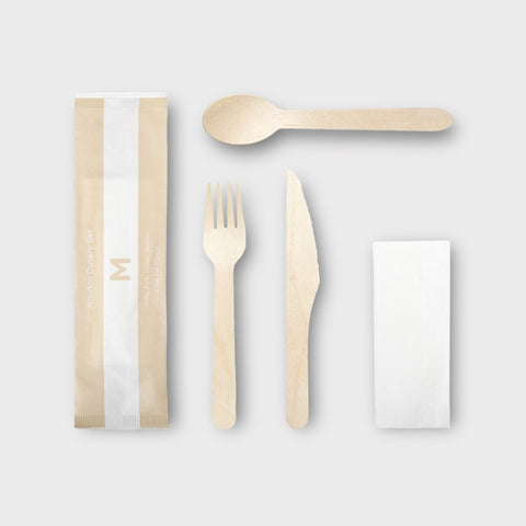 Wooden Cutlery Set 4/1 - Natural, Fork/Knife/Spoon/Napkin, FSC 100%® (Box Of 400)