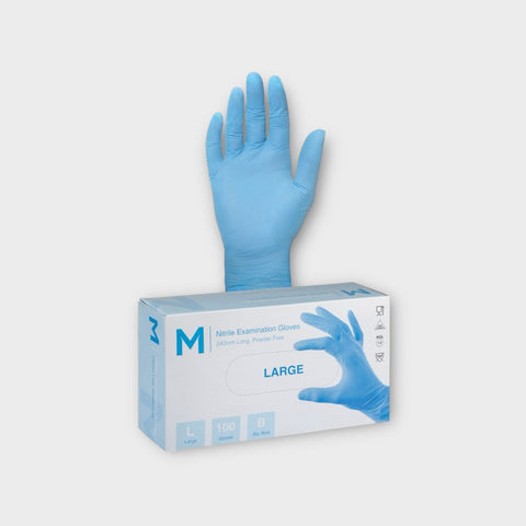 Nitrile Examination Gloves Powder Free - Blue, L, 240mm Cuff, 3.0g (Box of 1000)