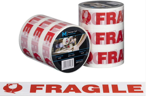 Message Tape Fragile - White/Red, 48mm x 100m x 50mu (Box Of 36 Rolls)