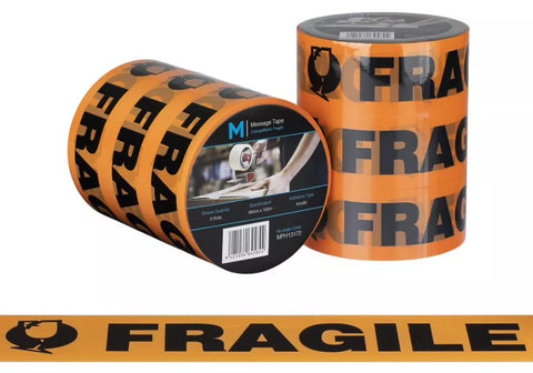 Message Tape Fragile - Orange/Black, 48mm x 100m x 50mu(Box Of 36 Rolls)