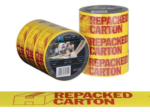 Message Tape Repacked Carton - Yellow/Red, 48mm x 100m x 50mu (Box Of 36 Rolls)