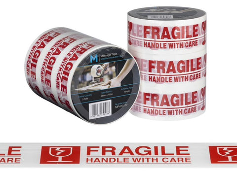 Message Tape Handle With Care - White/Red, 48mm x 100m x 50mu (Box Of 36 Rolls)