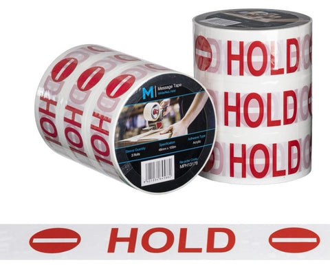 Message Tape Hold - White/Red, 48mm x 100m x 50mu (Box Of 36 Rolls)