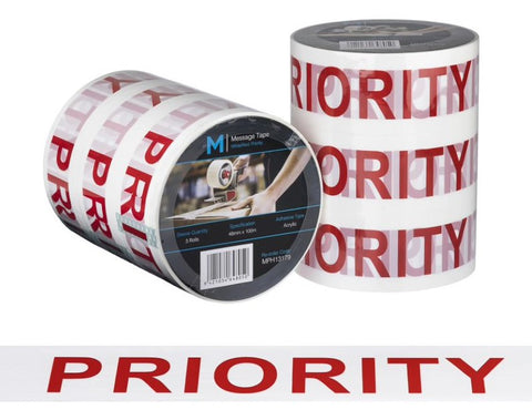 Message Tape Priority - White/Red, 48mm x 100mm x 50mu (Box Of 36 Rolls)