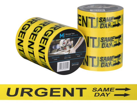 Message Tape Urgent Same Day - Yellow/Black, 48mm x 100m x 50mu (Box Of 36 Rolls)