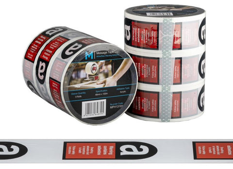 Message Tape Warning Asbestos - White/Red/Black, 48mm x 100m x 50mu (Box Of 36 Rolls)