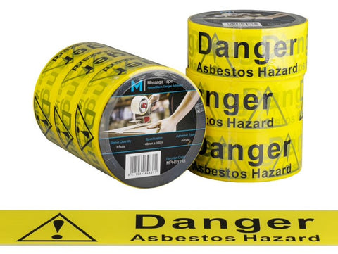 Message Tape Danger Asbestos - Yellow/Black, 48mm x 100m x 50mu (Box Of 36 Rolls)