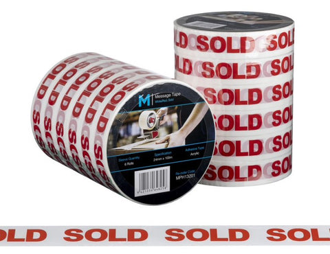 Message Tape Sold - White/Red, 24mm x 100m x 50mu (Box Of 72 Rolls)