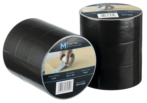 Premium Cloth Tape - Black, 48mm x 30m x 250mu (Box Of 36)