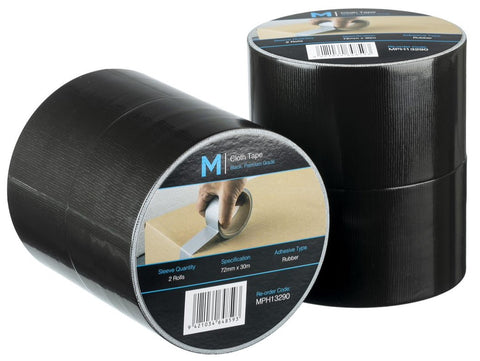 Premium Cloth Tape - Black, 72mm x 30m x 250mu (Box Of 24)