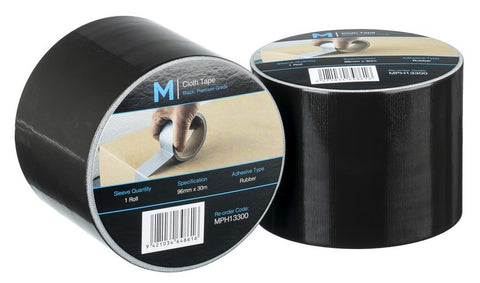 Premium Cloth Tape - Black, 96mm x 30m x 250mu (Box Of 12)