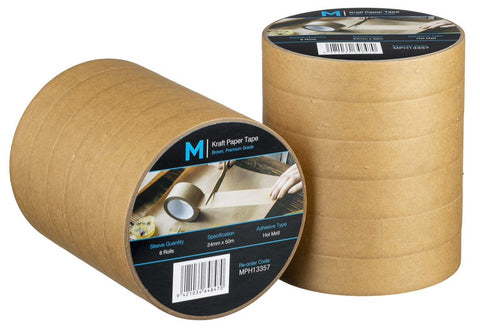 Kraft Paper Packaging Tape - Tan, 24mm x 50m x 125mu (Box Of 72)