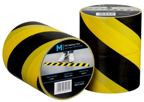 PVC Floor Marking Tape - Yellow/Black, 72mm x 33m x 150mu (Box Of 24)