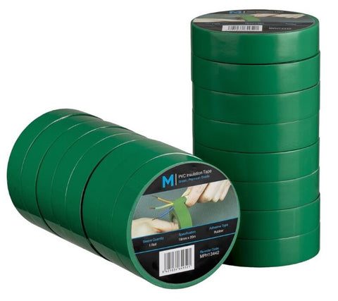 PVC Electrical Insulation Tape - Green, 18mm x 20m x 180mu (Box Of 96)