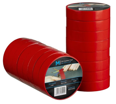 PVC Electrical Insulation Tape - Red, 18mm x 20m x 180mu (Box Of 96)