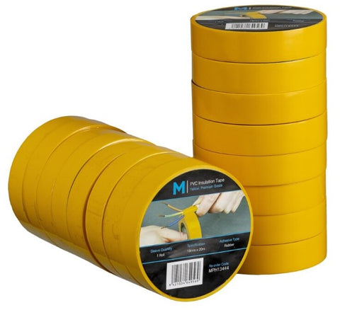 PVC Electrical Insulation Tape - Yellow, 18mm x 20m x 180mu (Box Of 96)