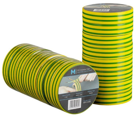 PVC Electrical Insulation Tape - Yellow/Green, 18mm x 20m x 180mu (Box Of 96)