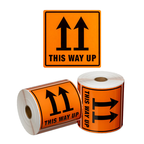 Handling Label This Way Up - Orange/Black, 99mm x 99mm (Roll Of 500)