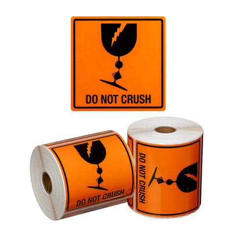 Handling Label Do Not Crush - Orange/Black, 99mm x 99mm (Roll Of 500)