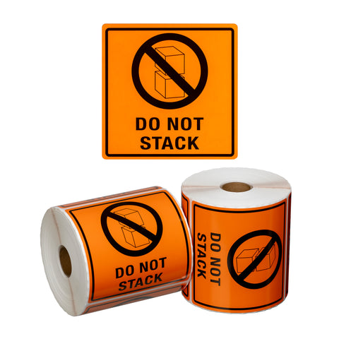 Handling Label Do Not Stack - Orange/Black, 99mm x 99mm (Roll Of 500)