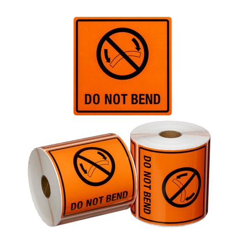 Handling Label Do Not Bend - Orange/Black, 99mm x 99mm (Roll Of 500)