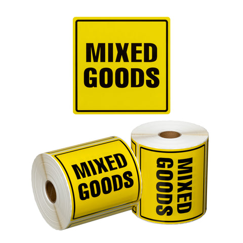 Handling Label Mixed Goods - Yellow/Black, 99mm x 99mm (Roll Of 500)