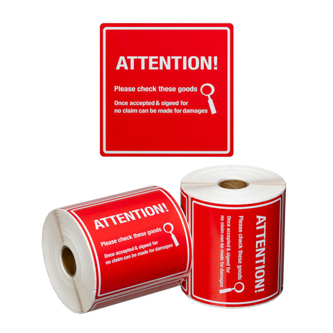 Handling Label Attention Please Check - Red/White, 99mm x 99mm (Roll Of 500)