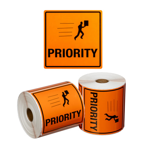 Handling Label Priority - Orange/Black, 99mm x 99mm (Roll Of 500)