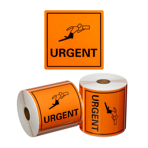 Handling Label Urgent - Orange/Black, 99mm x 99mm (Roll Of 500)