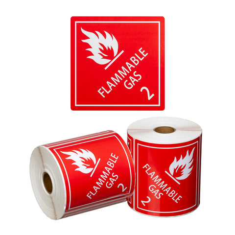 Dangerous Goods Labels- Flammable Gas 2 - Red/White, 99mm x 99mm (Roll Of 500)