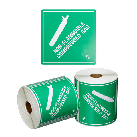 Dangerous Goods Label Non Flammable Compressed Gas 2.2 - Green/White, 99mm x 99mm (Roll Of 500)