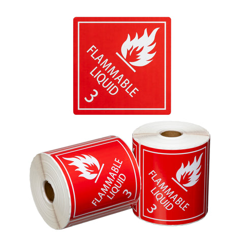 Dangerous Goods Label Flammable Liquid 3 - Red/White, 99mm x 99mm(Roll Of 500)