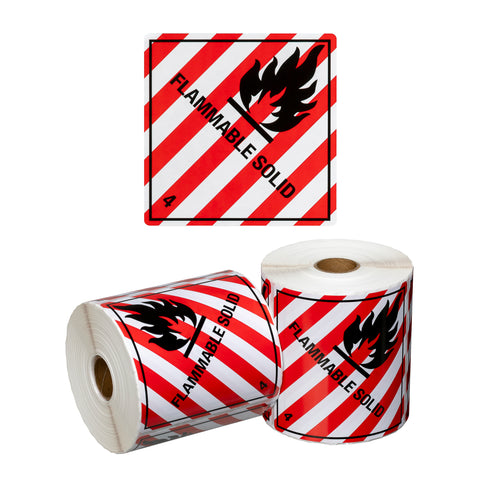 Dangerous Goods Label Flammable Solid 4.1 - Red/White/Black, 99mm x 99mm (Roll Of 500)