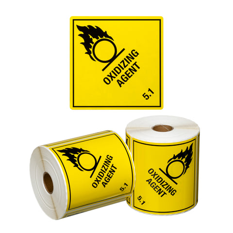 Dangerous Goods Label Oxidizing Agent 5.1 - Yellow/Black, 99mm x 99mm (Roll Of 500)