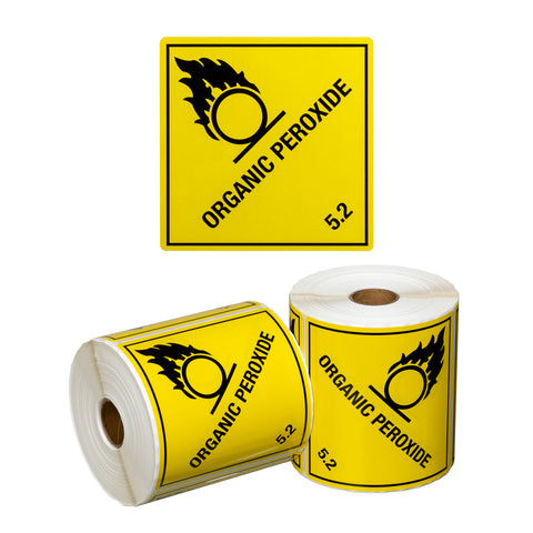 Dangerous Goods Label Organic Peroxide 5.2 - Yellow/Black, 99mm x 99mm (Roll Of 500)