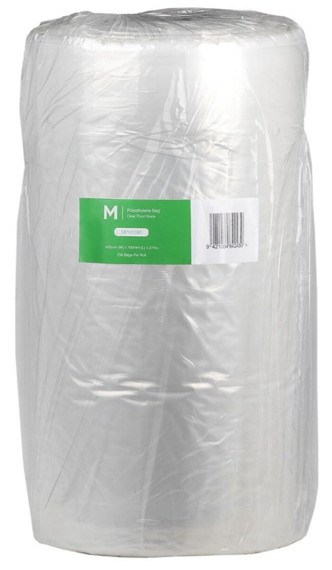 POR Polyethylene Bag - Clear, 400mm x 700mm x 27mu (Roll Of 750)