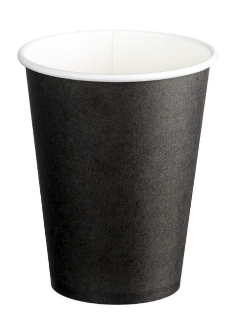 Single Wall PE Paper Cups - Black, 12oz, 390ml (Box Of 1000) *90mm Diameter