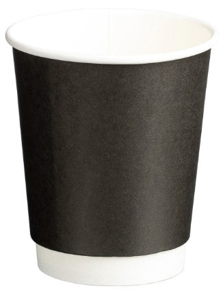 Double Wall PE Paper Cups, Black, 8oz,80mm Diameter, 280ml (Box Of 500)