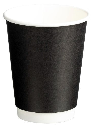 Double Wall PE Paper Cups - Black, 12oz, 390ml *90mm Diameter(Box Of 500)