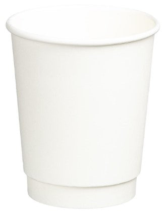 Double Wall PE Paper Cups, White, 8oz,80mm Diameter, 280ml (Box Of 500)