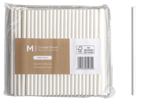 Paper Cocktail Straight Straws - White, 5mm x 120mm, 300gsm, FSC Mix® (Box Of 2500)